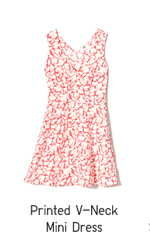 WOMEN PRINTED V-NECK MINI DRESS