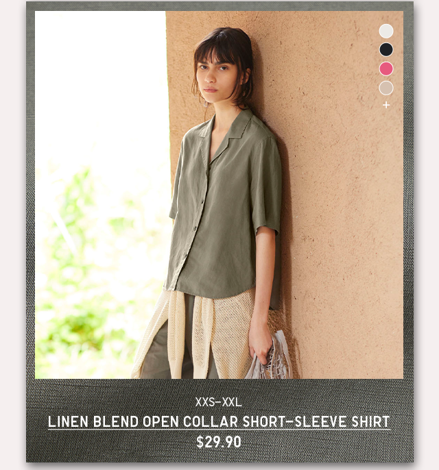 PDP4 - WOMEN LINEN BLEND OPEN COLLAR SHORT-SLEEVE SHIRT