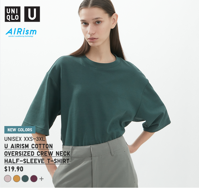 HERO - U AIRISM COTTON CREW NECK OVERSIZED HALF-SLEEVE T-SHIRT