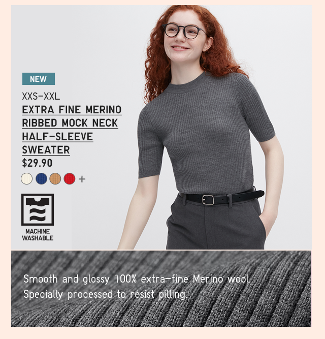 PDP3 - WOMEN EXTRA FINE MERINO RIBBED MOCK NECK HALF-SLEEVE SWEATER