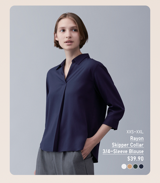 PDP2 - WOMEN RAYON SKIPPER COLLAR 3/4 SLEEVE BLOSUE