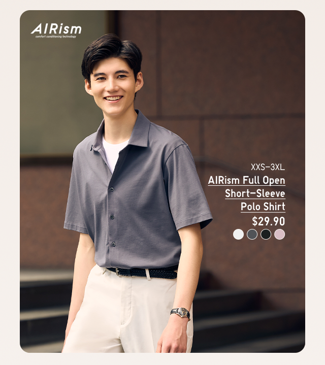 PDP4 - MEN AIRISM FULL OPEN SHORT SLEEVE POLO SHIRT