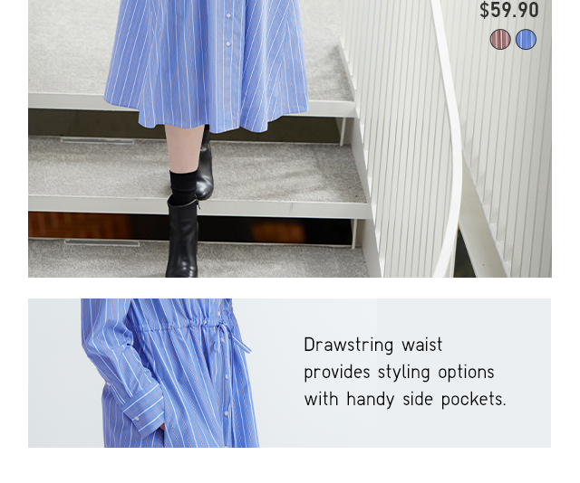 PDP 4 - WOMEN STRIPED COTTON LONG SHIRT DRESS