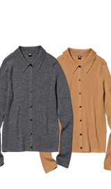 PDP 15 - WOMEN'S EXTRA FINE MERINO RIBBED POLO CARDIGAN