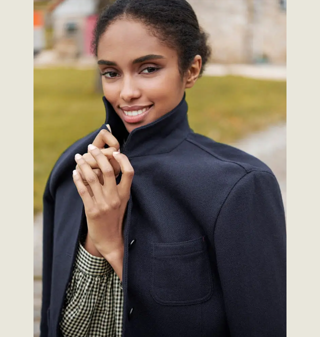 BANNER 2 - WOMEN TWEED COVERALL AND VOLUME CHECKED BLOUSE