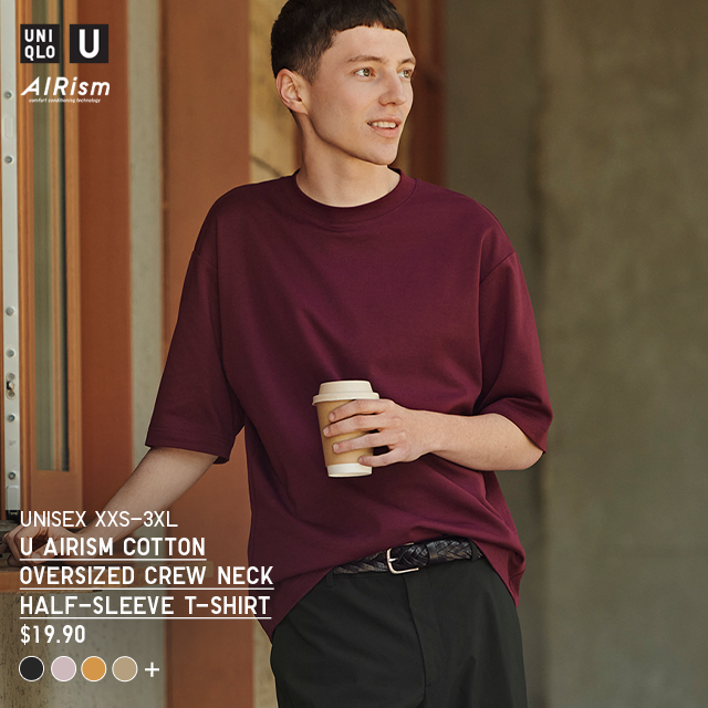 HERO - U AIRISM COTTON OVERSIZED CREW NECK HALF SLEEVE T-SHIRT