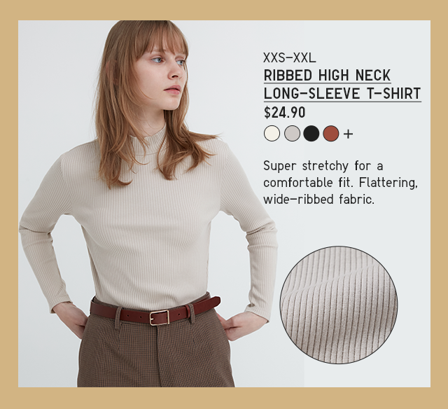 PDP TOP - WOMEN RIBBED HIGH NECK LONG-SLEEVE T-SHIRT