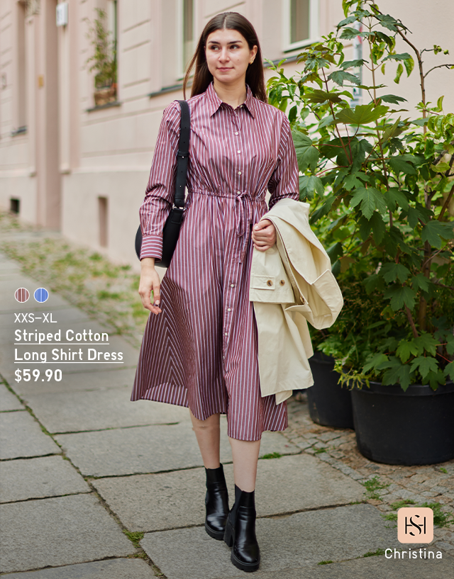 HERO - WOMEN STRIPED COTTON LONG SHIRT DRESS