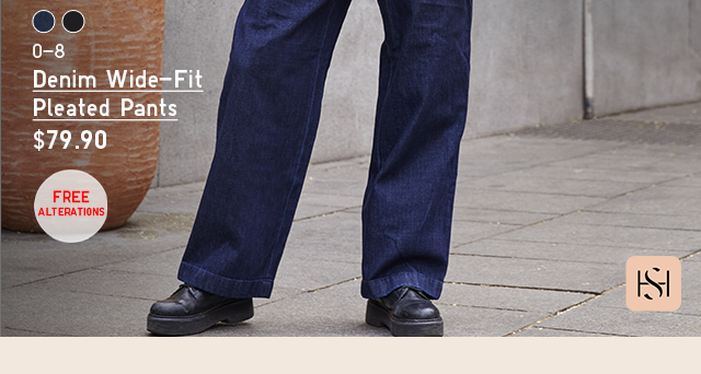 PDP4 - WOMEN DENIM WIDE-FIT PLEATED PANTS