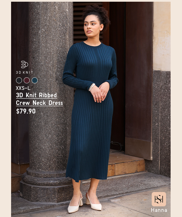 PDP5 - WOMEN 3D KNIT RIBBED CREW NECK DRESS
