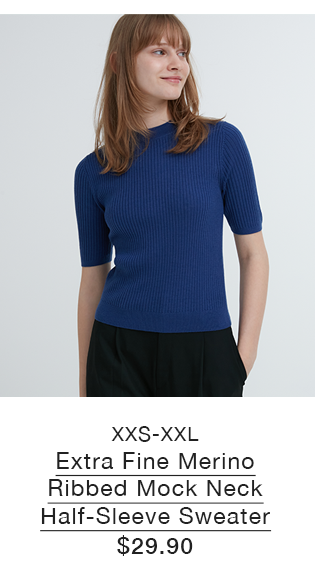 PDP 3 - WOMEN EXTRA FINE MERINO RIBBED MOCK NECK HALF SLEEVE SWEATER