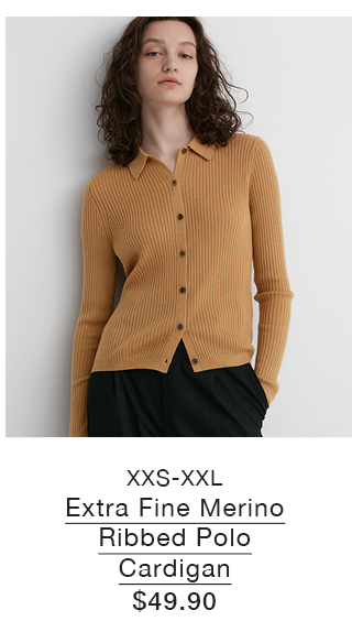 PDP 4 - WOMEN EXTRA FINE MERINO RIBBED POLO CARDIGAN