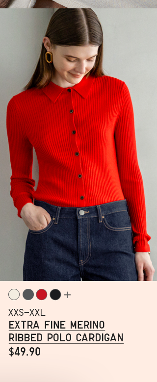 PDP 2 - WOMEN EXTRA FINE MERINO RIBBED POLO CARDIGAN