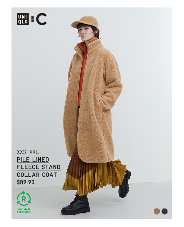 PDP15 - WOMEN PILE LINE FLEECE STAND COLLAR COAT