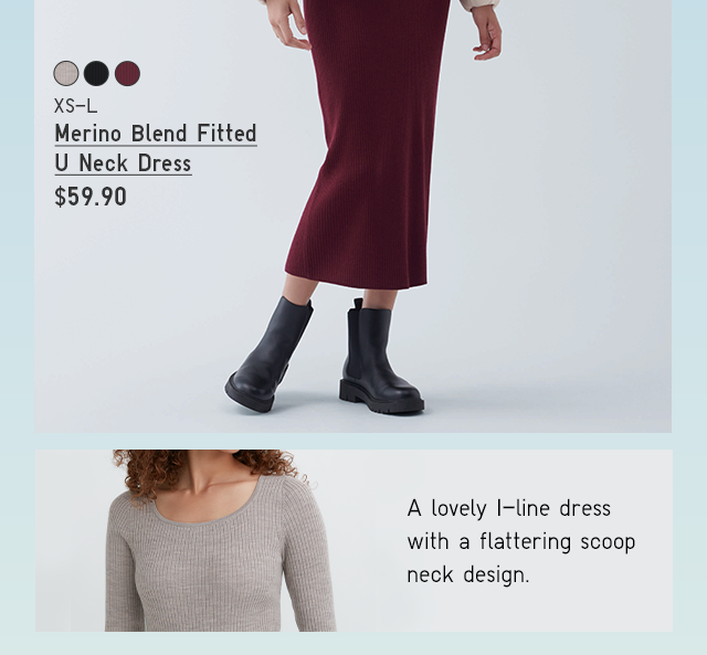 PDP3 - WOMEN MERINO BLEND FITTED U NECK DRESS