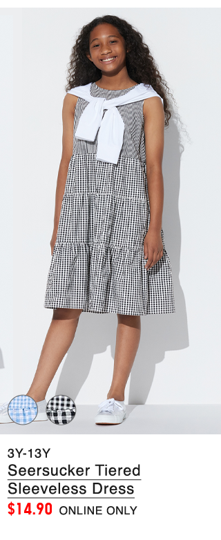 PDP10 - KIDS SEERSUCKER TIERED SLEEVELESS DRESS