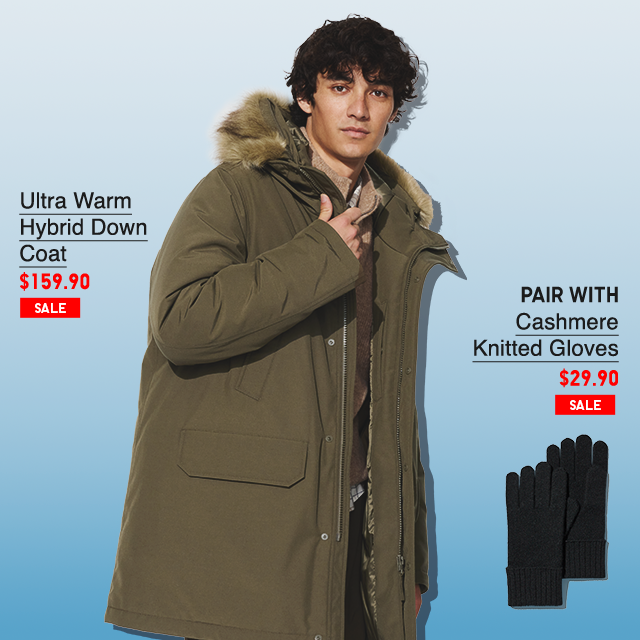 HERO - MEN ULTRA WARM HYBRID DOWN COAT AND CASHMERE KNITTED GLOVES