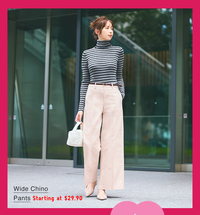 HERO - WOMEN WIDE CHINO PANTS AND MEN WAFFLE V-NECK SWEATER
