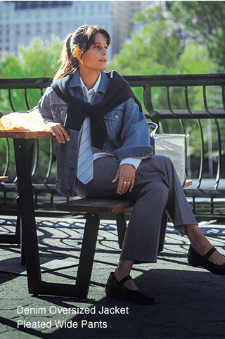 PDP4 - WOMEN DENIM OVERSIZED JACKET AND PLEATED WIDE PANTS