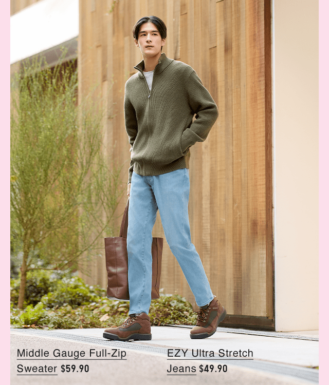 PDP5 - MEN MIDDLE GUAGE FULL ZIP SWEATER AND EZY ULTRA STRETCH JEANS