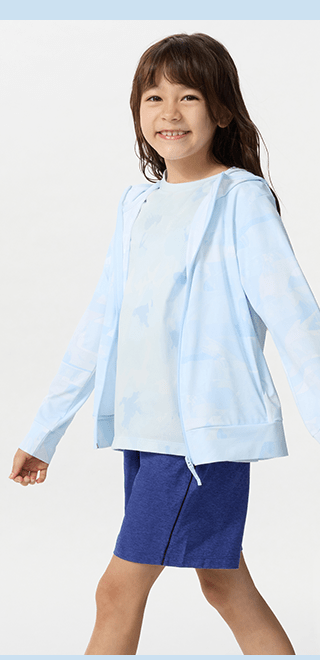 PDP8 - KIDS AIRISM UV PROTECTION PRINTED FULL ZIP HOODIE AND ULTRA STRETCH ACTIVE SHORTS