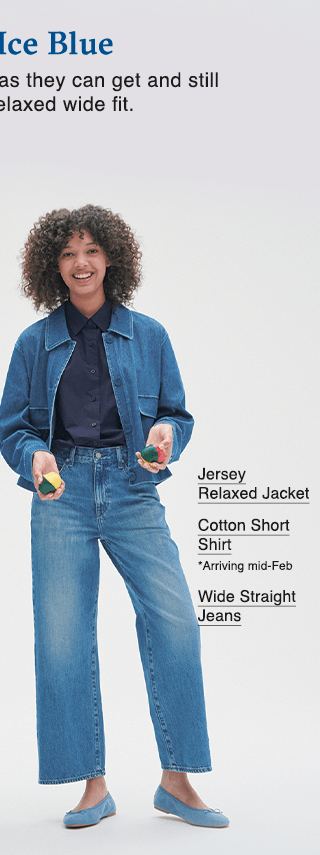 PDP6 - WOMEN JERSEY RELAXED JACKET, COTTON SHORT SHIRT, AND WIDE STRAIGHT JEANS