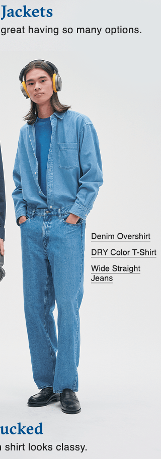 PDP8 - MEN DENIM OVERSHIRT, DRY COLOR T-SHIRT, AND WIDE STRAIGHT JEANS