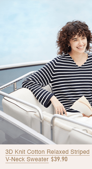 PDP1 - WOMEN 3D COTTON RELAXED STRIPED V-NECK SWEATER