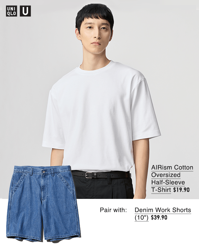 pdp1airism0cotton0oversized0tshirt0and0denim0work0shorts