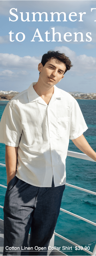 herom0cotton0linen0open0collar0shirt