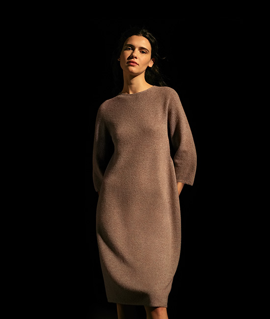 3D Soft Lambswool Crew Neck Dress