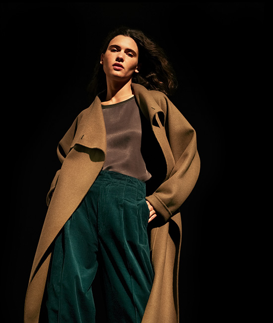 Double Face Wrap Coat Corduroy Wide Leg Pants