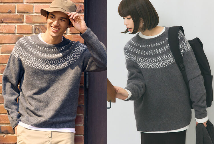 3D Knit Souffle Yarn Crew Neck Long Sleeve Sweater (Patterned)