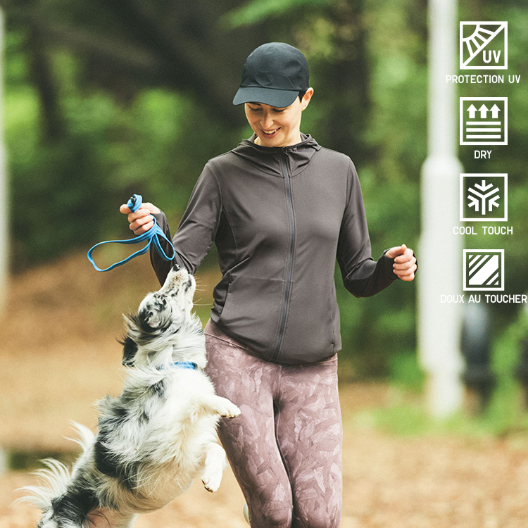 Sweat à capuche AIRism avec zip protection UV manches longues