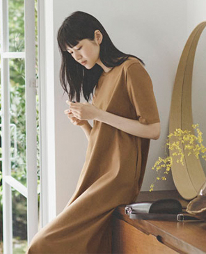 머서라이즈 코튼 A라인 원피스 (5부)