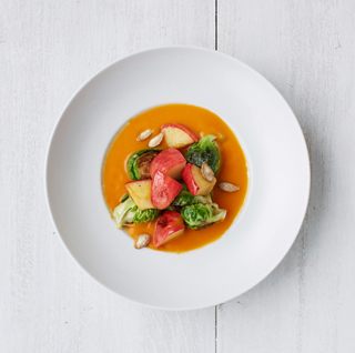 Miso Squash Soup with Brussels Sprouts and Apples