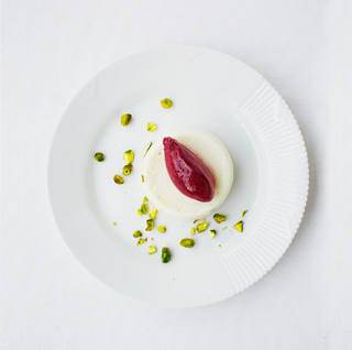 Goat's Milk Yogurt Panna Cotta with Cherry Sorbet