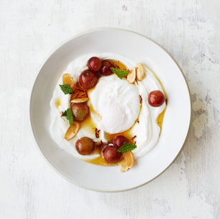 Greek Yogurt with Poached Eggs and Saffron Honey