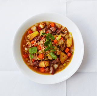 Root Vegetable and Ham Hock Soup with Farro