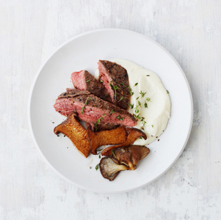 Flank Steak with Celery Root Puree and Mushrooms