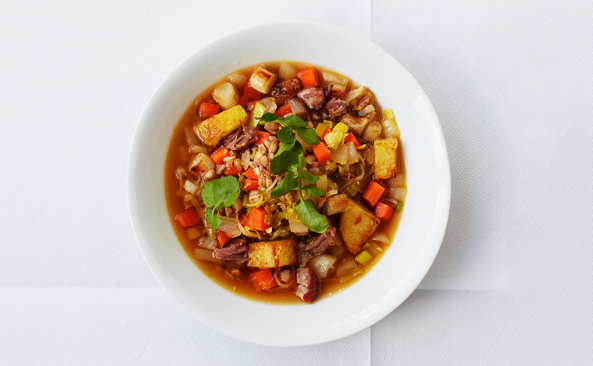 Root Vegetable and Ham Hock Soup with Farro