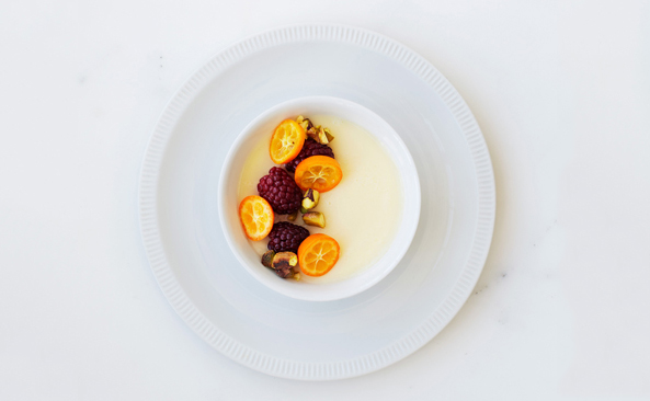 Meyer Lemon Posset with Blackberries and Pistachios