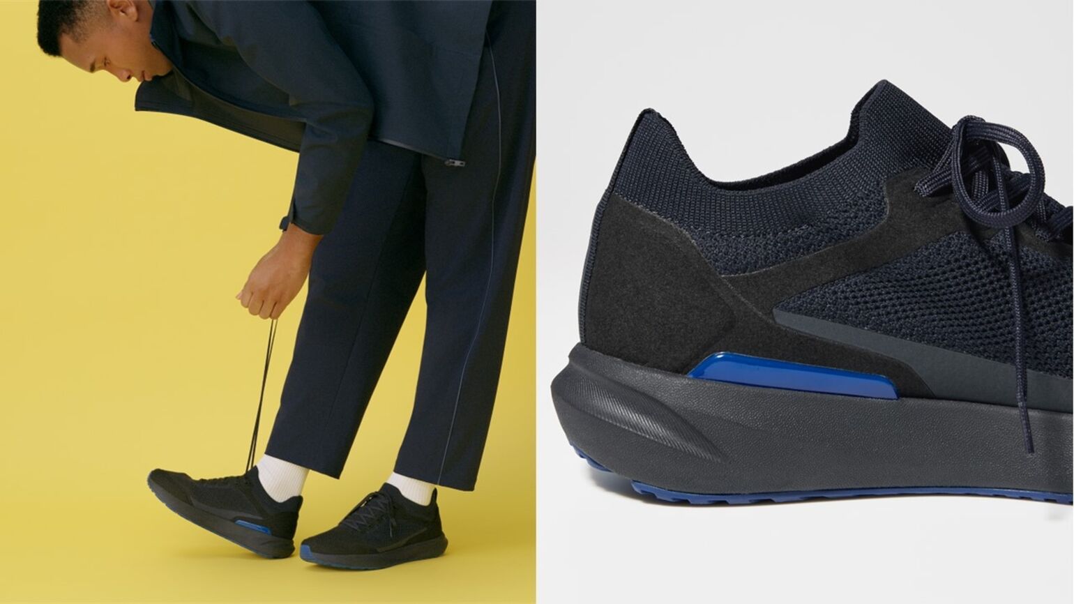 Image of a man wearing Knit Active Sneakers and an image of the Knit Active Sneakers themselves