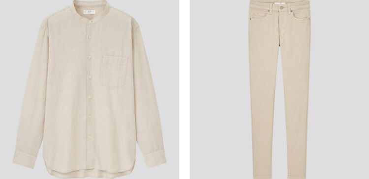linen grandad collar shirt and jeans