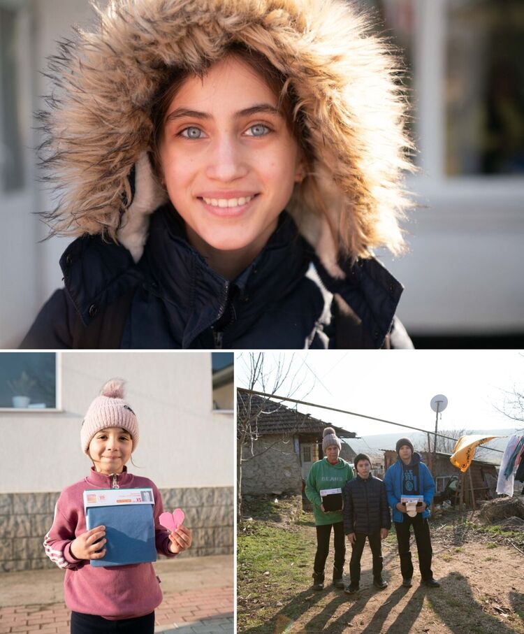 donation recipients holding HEATTECH clothing