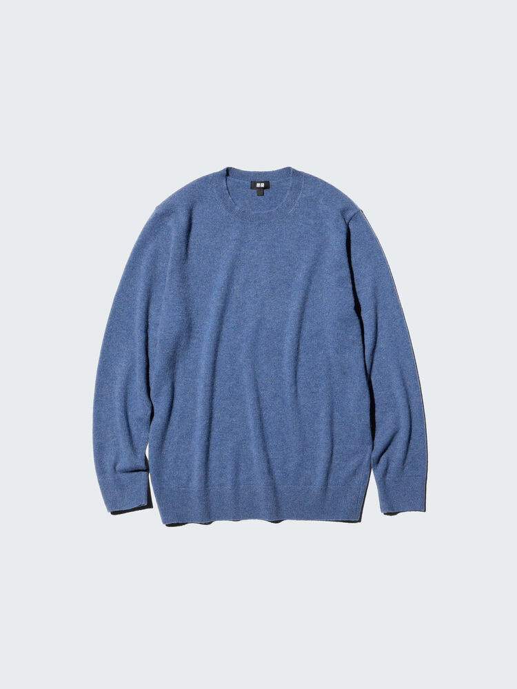 mens crew neck cashmere jumper in blue-grey