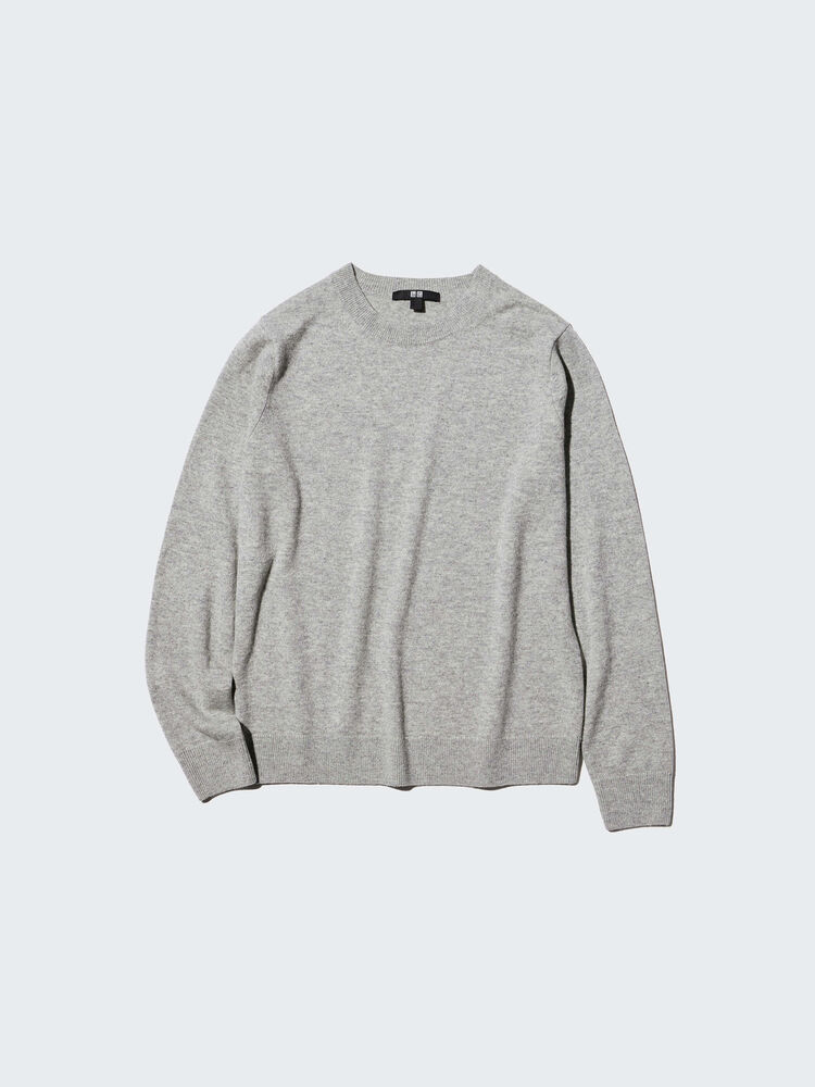 womens crew neck cashmere jumper in light grey