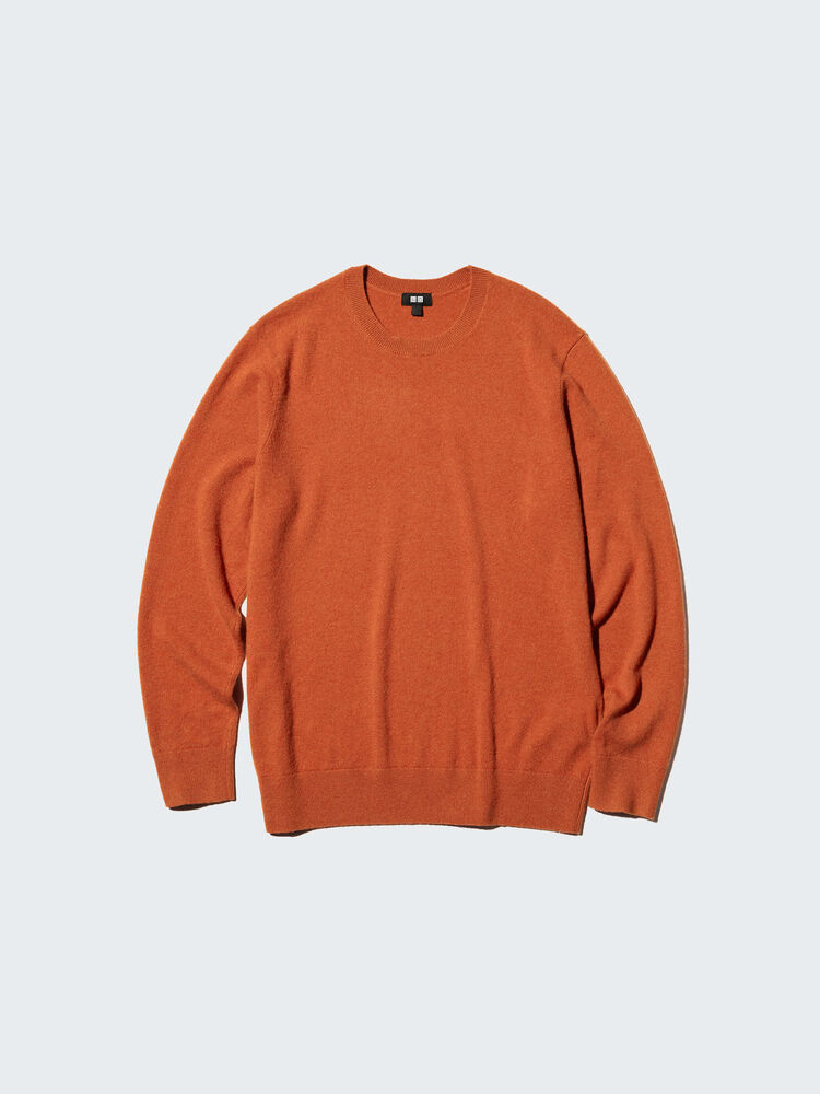 mens crew neck cashmere jumper in warm orange