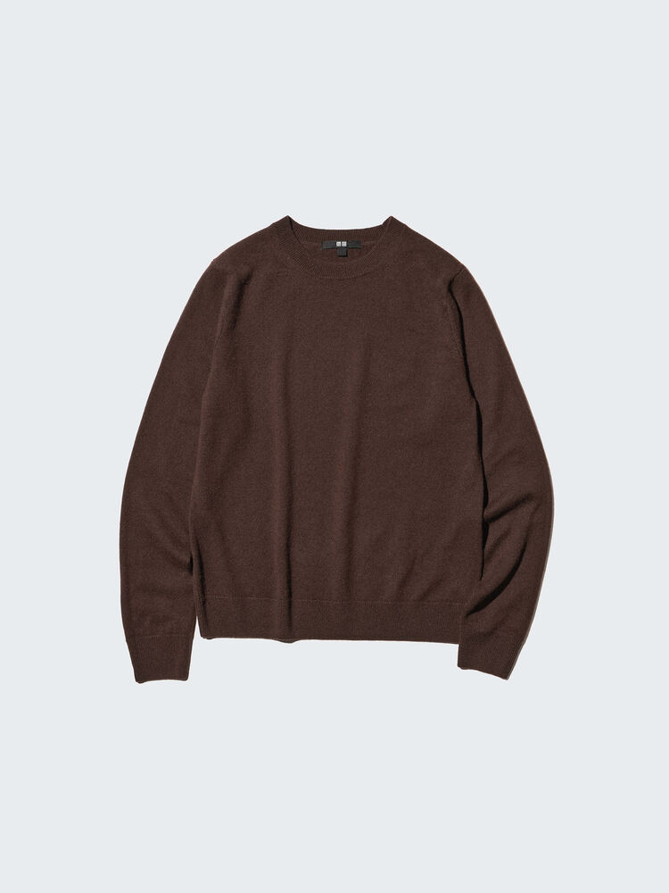 womens crew neck cashmere jumper in rich brown