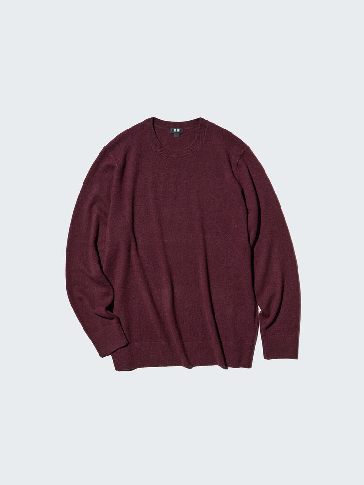 mens crew neck cashmere jumper in burgundy